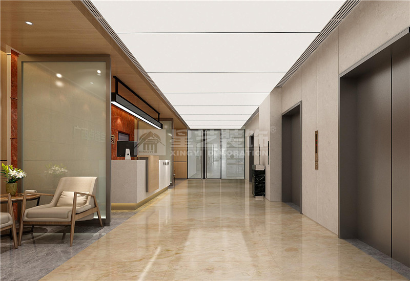 南宁华尔街工谷2700平办公室大堂装修设计效果图