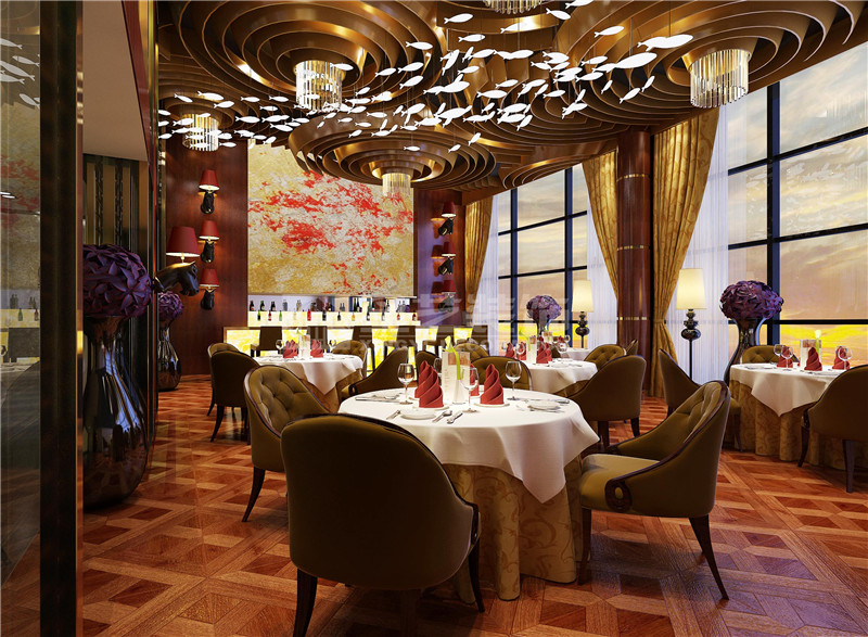 柳州红樽名轩食府3000平大堂餐厅装修设计效果图