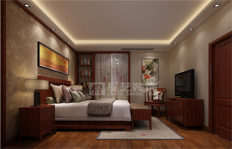 翡翠园205平新中式风格卧室装修效果图
