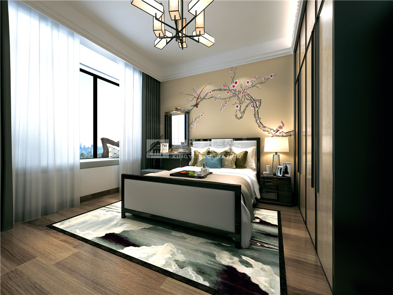 远辰山水一号140平现代中式卧室装修效果图