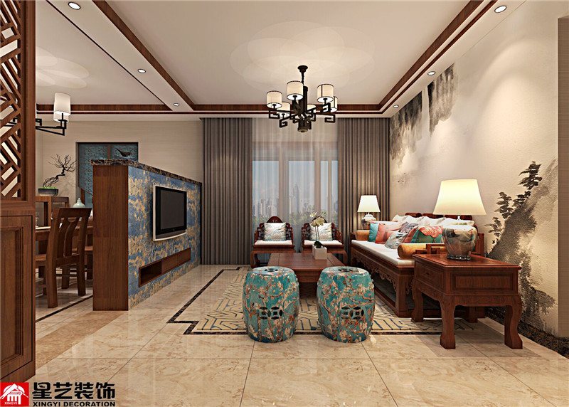 中海国际社区132平客厅装修效果图