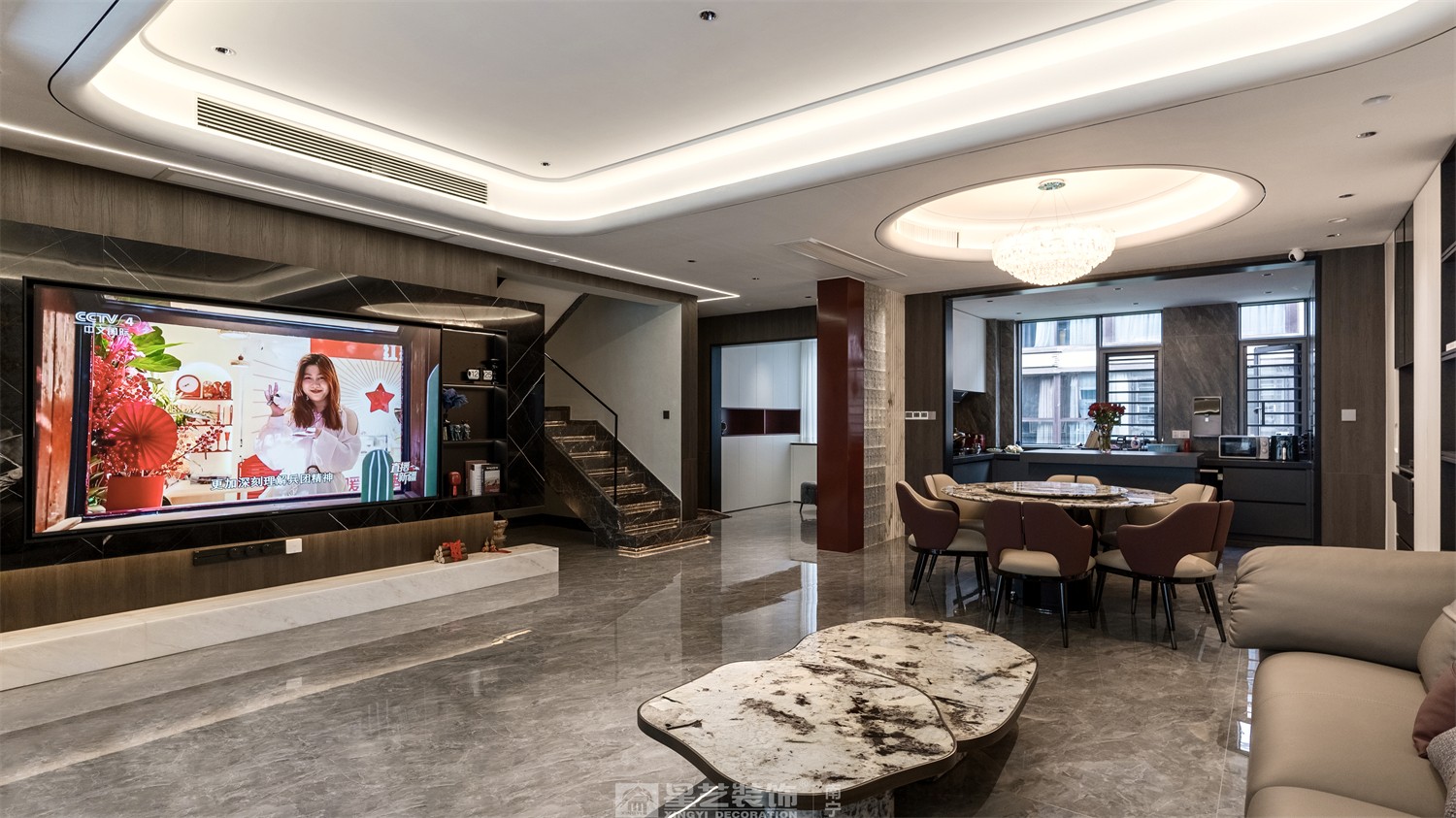 建发五象印月300平现代轻奢客厅装修效果图