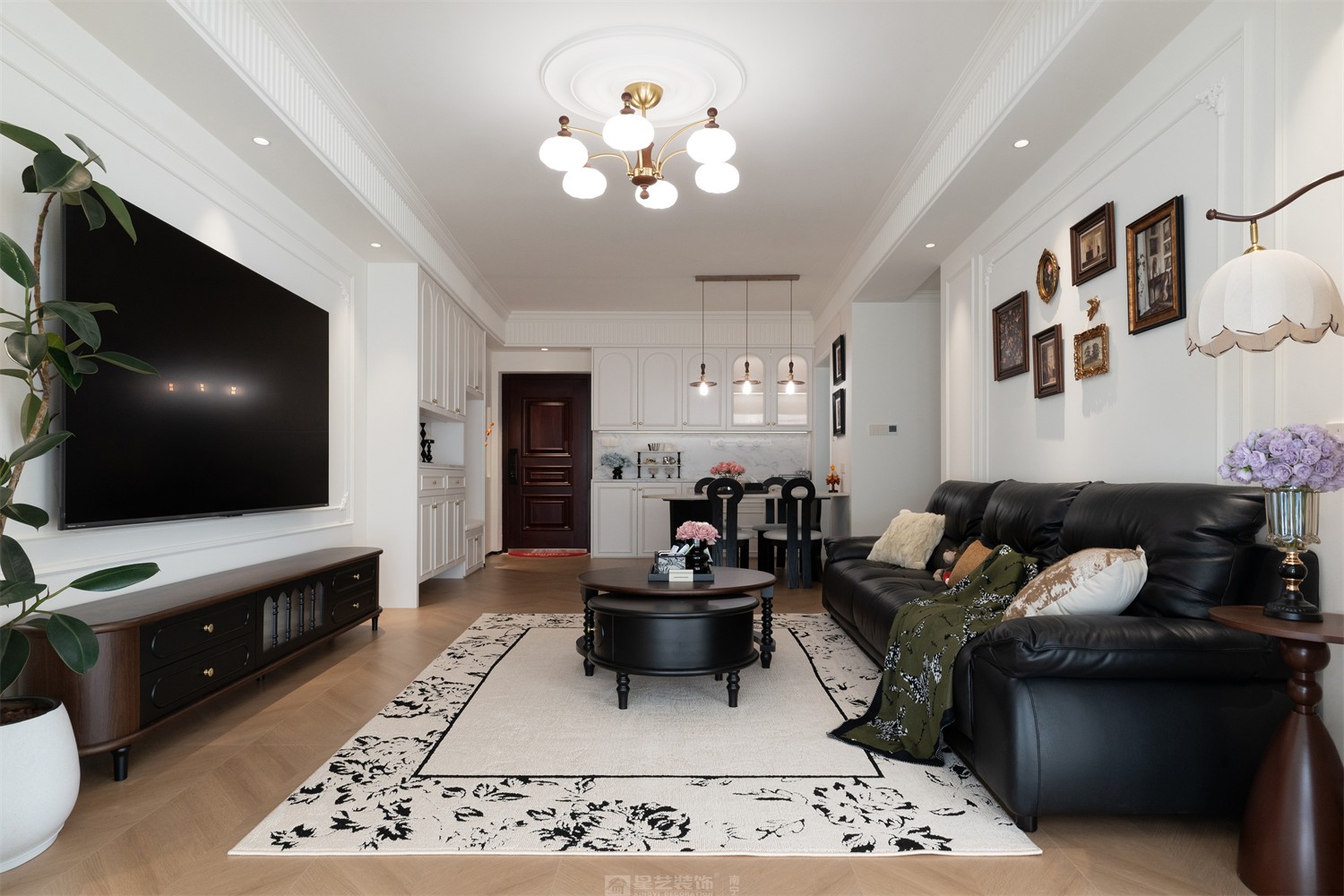 东方尊府118平中古风客厅装修完工实景图