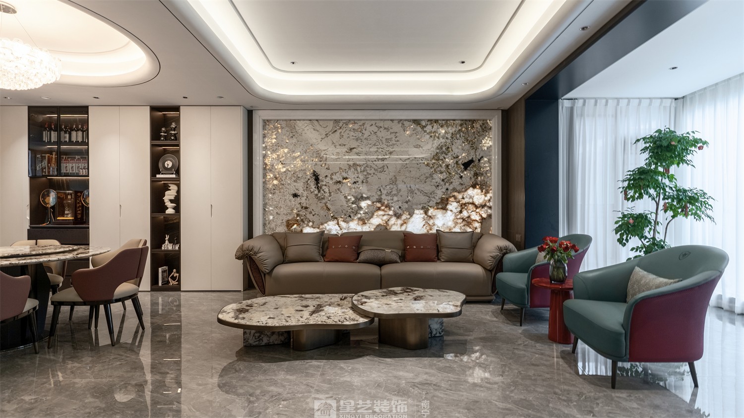 建发五象印月300平现代轻奢客厅装修效果图