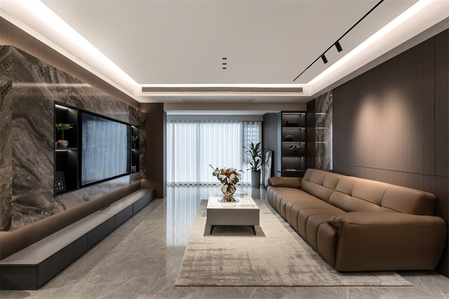东方尊府117平现代风格客厅装修完工实景图