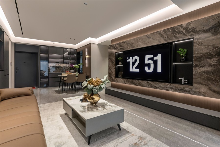 东方尊府117平现代风格客厅装修完工实景图